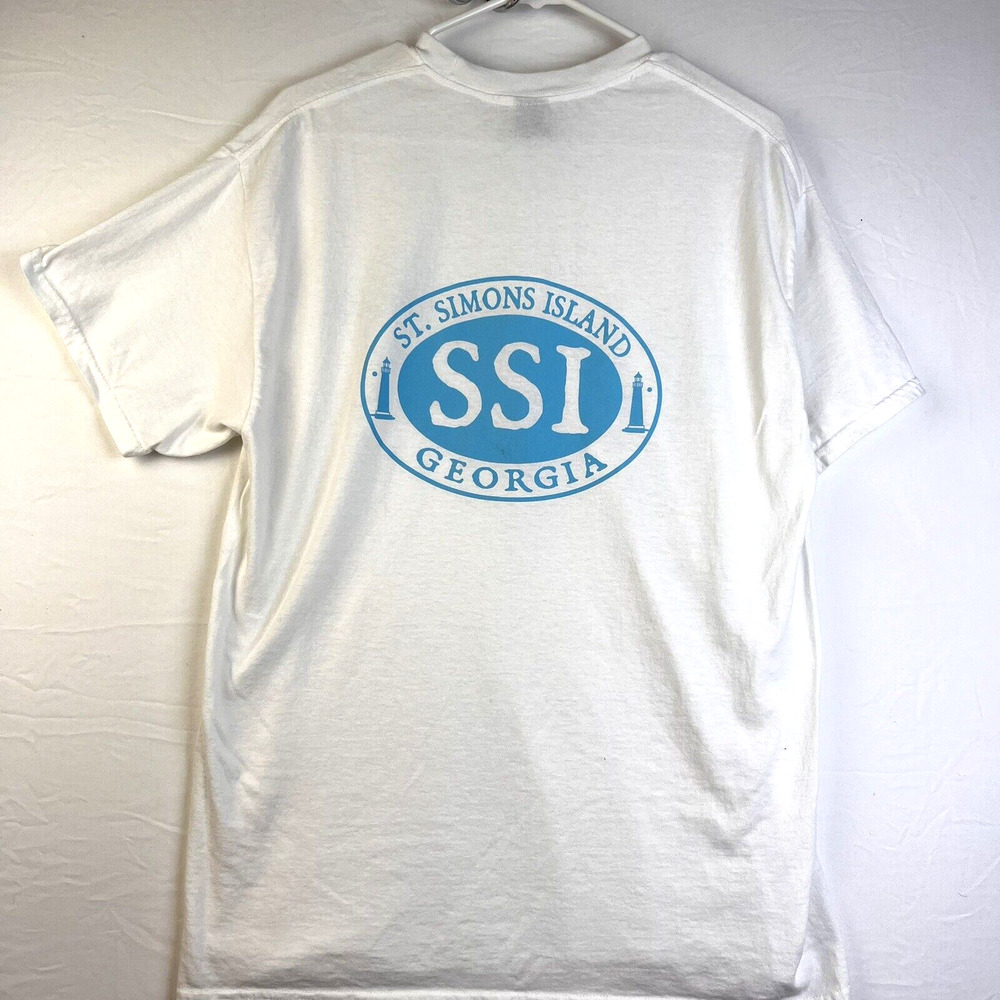 St Simon Island Georgia T Shirt Unisex Large Cotton Beach White Blue Vacation